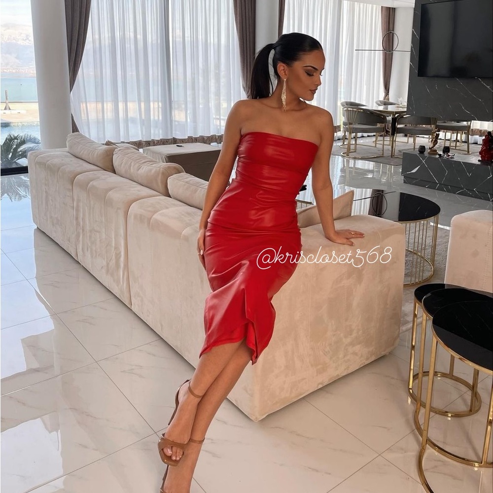 NWT Zara Red Faux Leather Dress